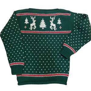 Vtg Handmade Thick Chunky Knit Reindeer Holiday Christmas Tree Festive Sweater L